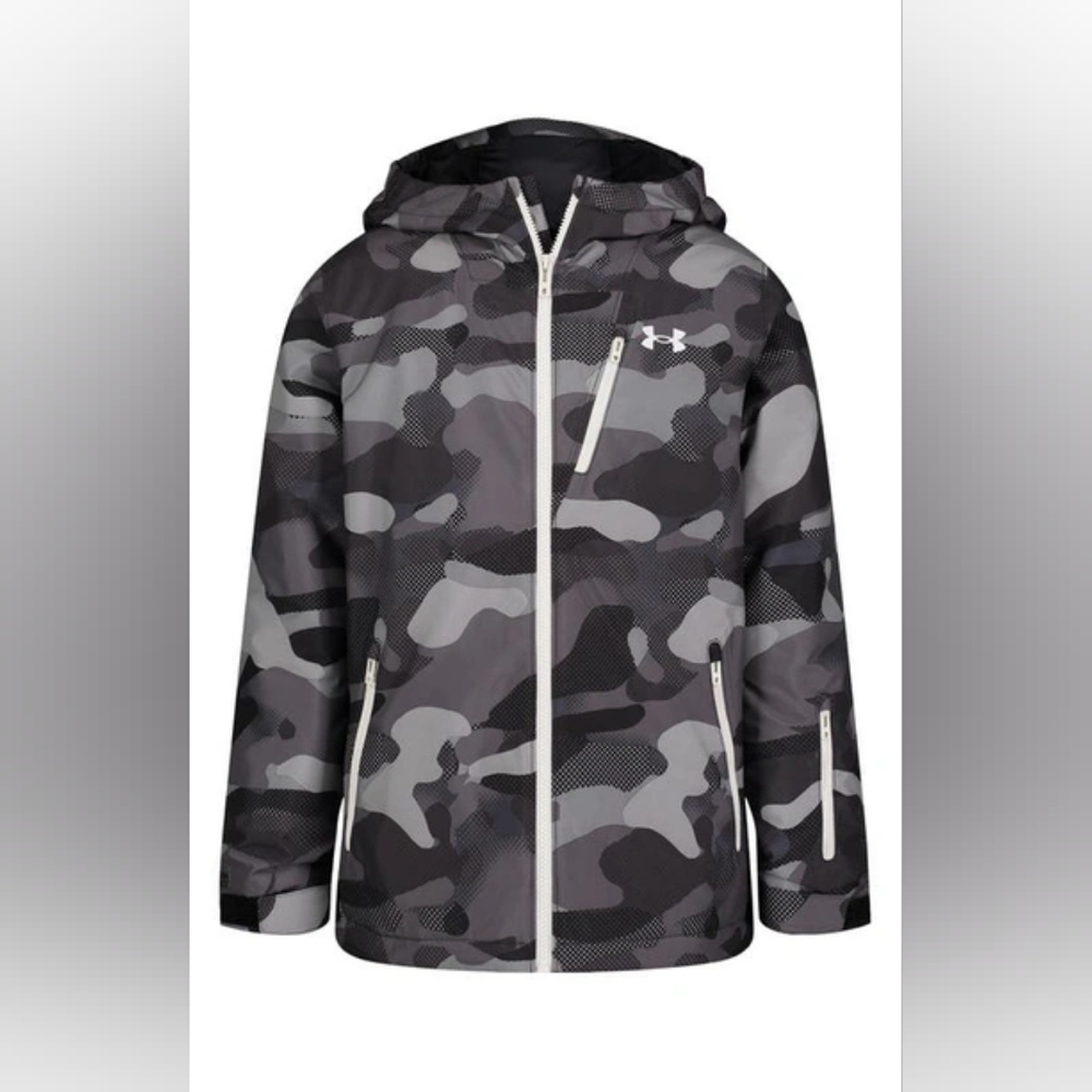 Under Armour Steeze Eaze Waterproof Jacket Coat Kids Medium NWT Gray Black Camo